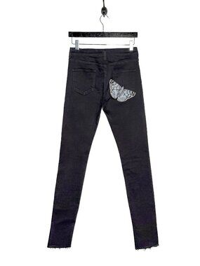 Gucci Navy Blue Butterfly Embroidered Patch Skinny Jeans